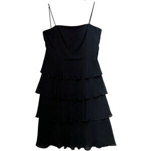Dressbarn Women's Tiered Ruffle Mini Dress Beaded Hem Sleeveless Size 12 Black